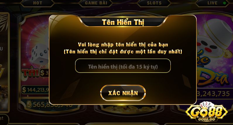 Hướng dẫn cách đăng ký go88 chi tiết cho tân thủ 4 Thiết lập tên hiển thị trên hệ thống